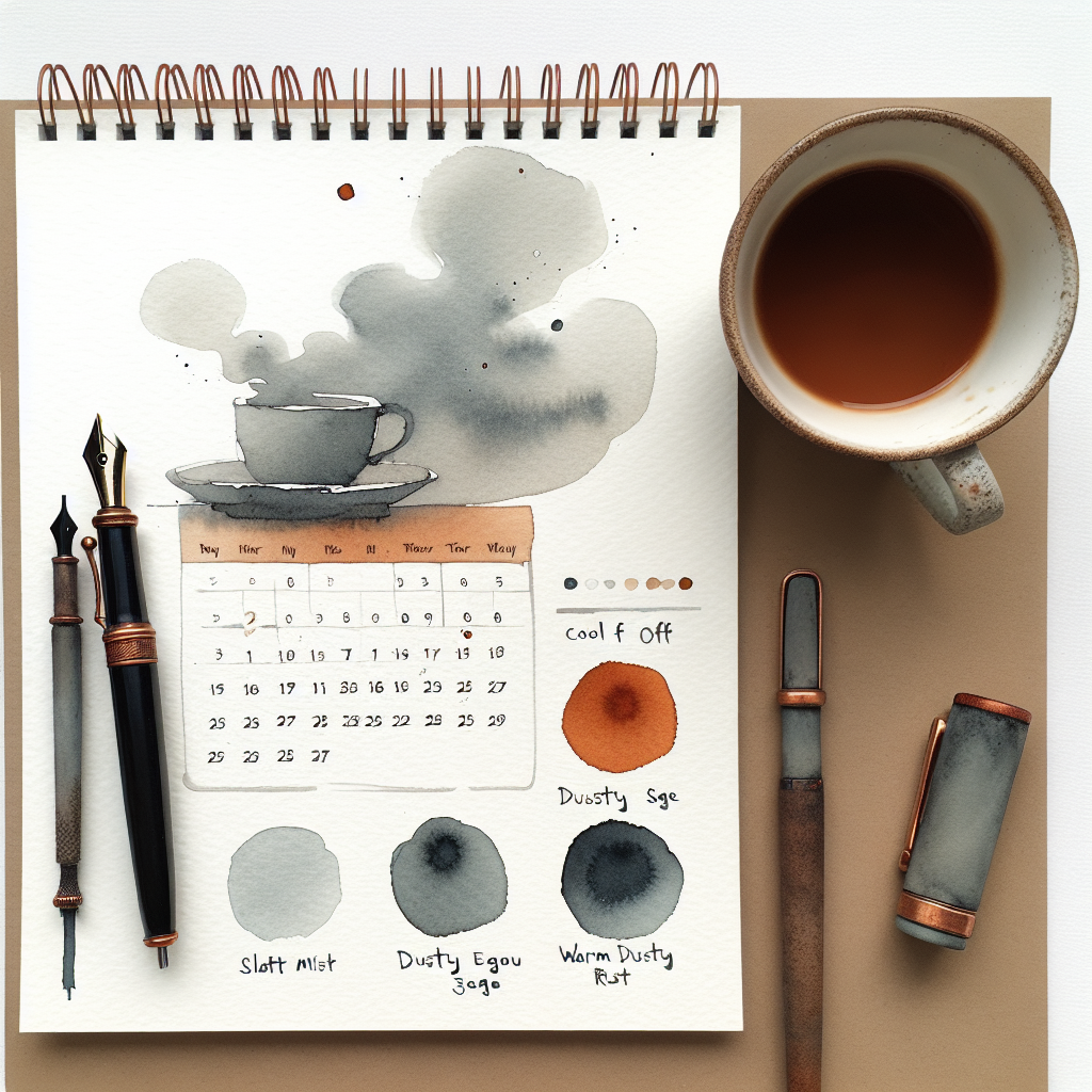 Watercolour illustration in cool off-white, slate mist, eucalyptus sage, and dusty rust tones for the Questions to ask your boyfriend in the first three months pack.