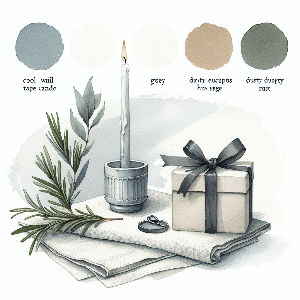 Watercolour illustration in cool off-white, slate mist, eucalyptus sage, and dusty rust tones for the Questions to ask on your one-year anniversary pack.